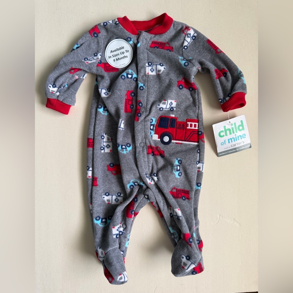 Child of Mine Red and Gray Fire Truck Footie Pajamas